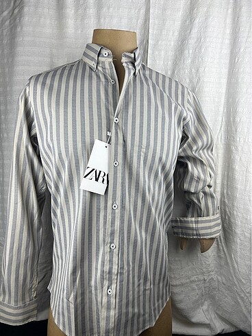 Zara çizgili pamuklu slim fit gömlek