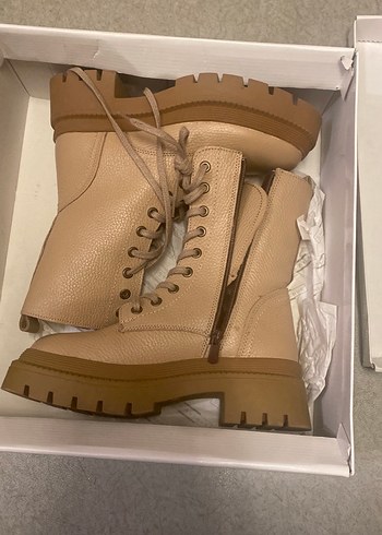 Bej hakiki Deri Kadın Bot Blok Topuklu - Görsel 3