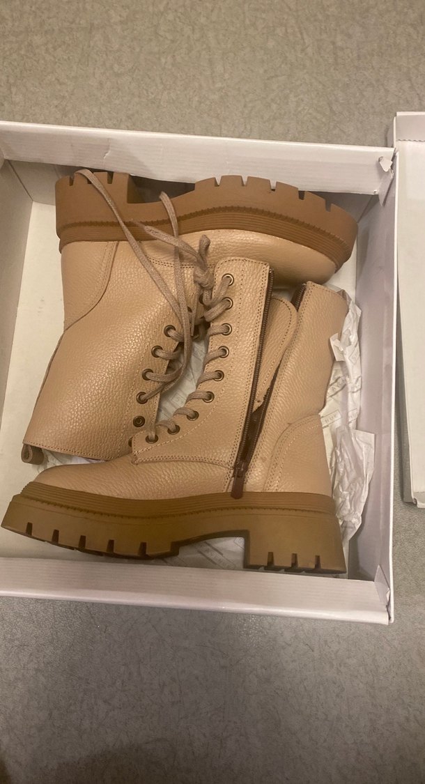 Bej hakiki Deri Kadın Bot Blok Topuklu - Görsel 3