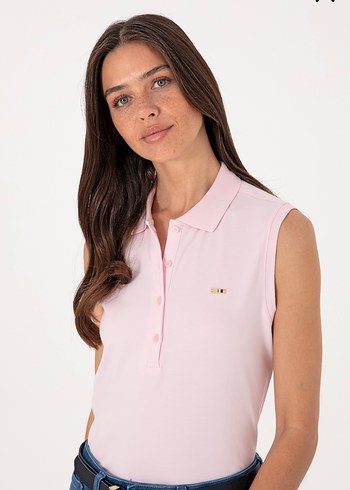 Pembe Kolsuz Polo Yaka Kadın Tişört