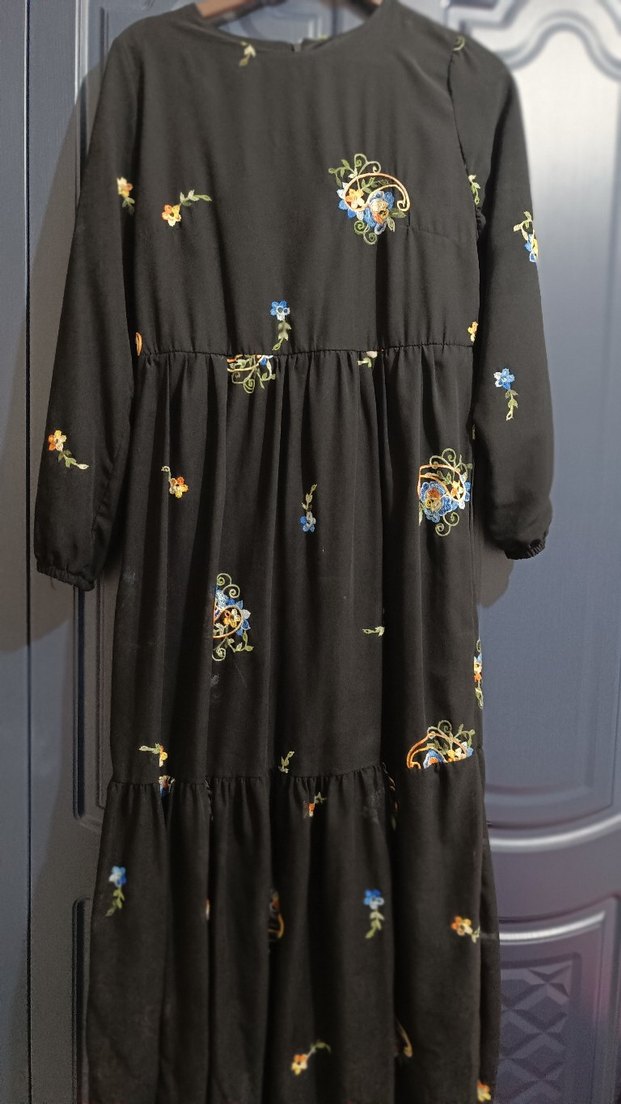 Nakışlı Siyah Uzun Kadın Elbise - Görsel 2