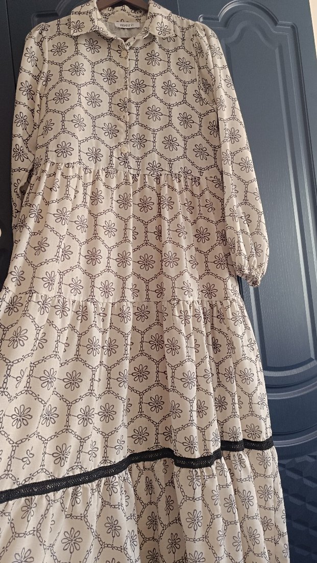 Bej Nakışlı Uzun Bohem Elbise - Görsel 4