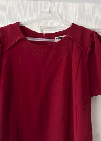 Bordo Kemerli Klasik Ofis İş Elbisesi - Görsel 3