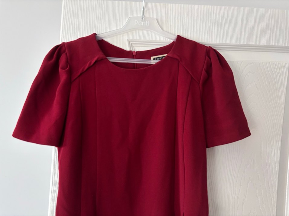 Bordo Kemerli Klasik Ofis İş Elbisesi - Görsel 3