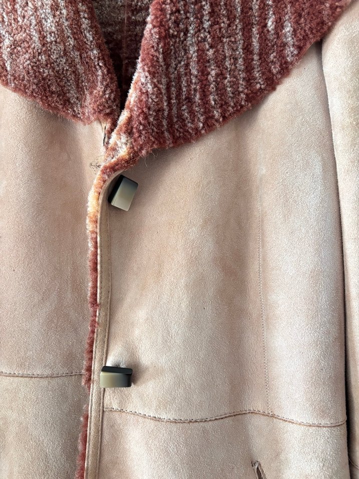 Kürklü Bej Süet Kadın Kaban Hakiki Deri - Görsel 4