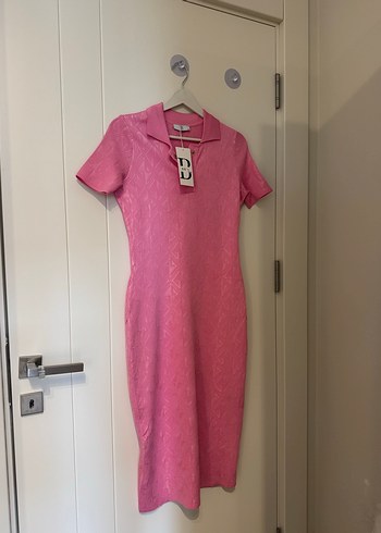 Pembe V Yaka Triko Uzun Elbise - Görsel 5