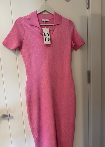 Pembe V Yaka Triko Uzun Elbise - Görsel 2