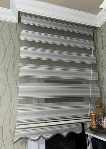 Gri Çizgili Modern Klasik stor perde iki tane - Görsel 3