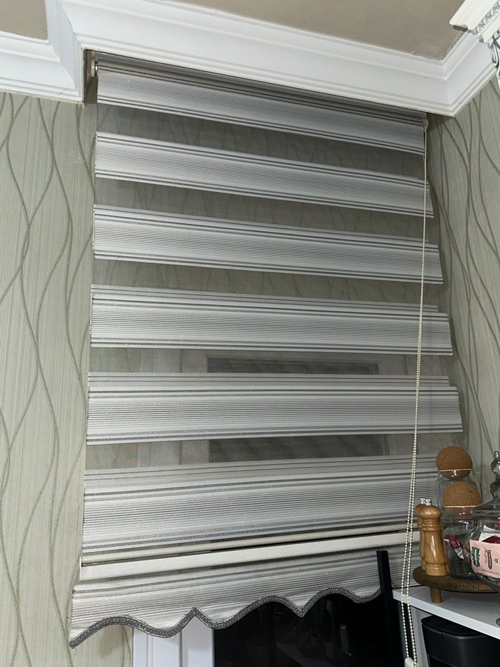 Gri Çizgili Modern Klasik stor perde iki tane - Görsel 5