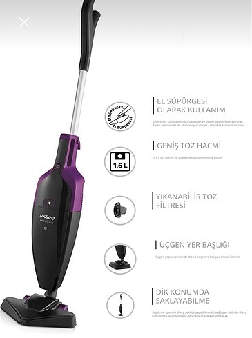 Arzum Arzum AR4075 Pronto Lux 2?si 1 Arada Dikey Elektrikli Süpürge -