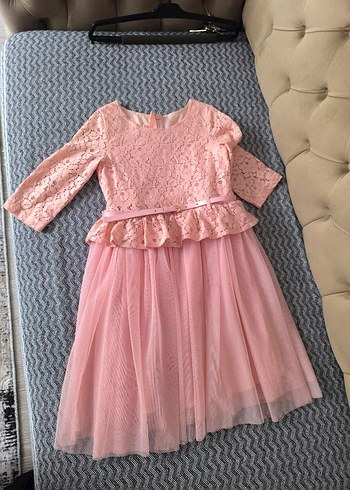 Kız Çocuk Dantel Detaylı Pembe Elbise
