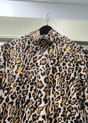 Kahverengi leopar Desenli Uzun sırt dekolteli Elbise - Görsel 6