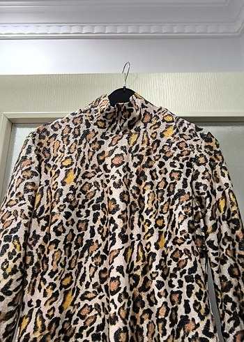 Kahverengi leopar Desenli Uzun sırt dekolteli Elbise - Görsel 7