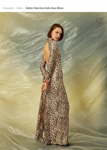 Kahverengi leopar Desenli Uzun sırt dekolteli Elbise - Görsel 3