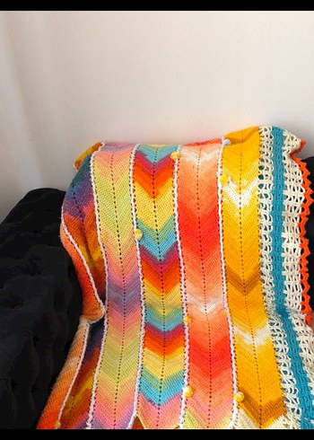 Renkli Desenli Örgü Battaniye - Görsel 4