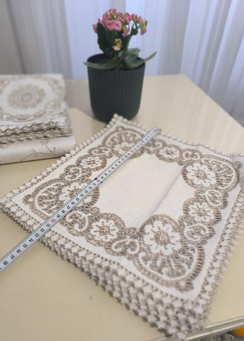 İşlemeli bej peçete takımı - Görsel 2