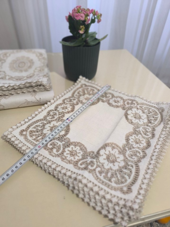 İşlemeli bej peçete takımı - Görsel 2