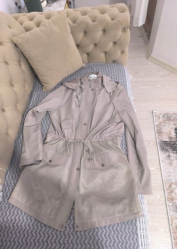 Bej Kemerli Midi Yağmurluk mont - Görsel 2