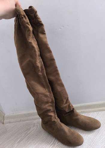 Kahverengi Süet Dizüstü Botlar - Görsel 4