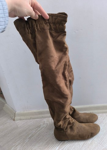 Kahverengi Süet Dizüstü Botlar - Görsel 3
