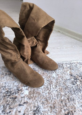 Kahverengi Süet Dizüstü Botlar - Görsel 9