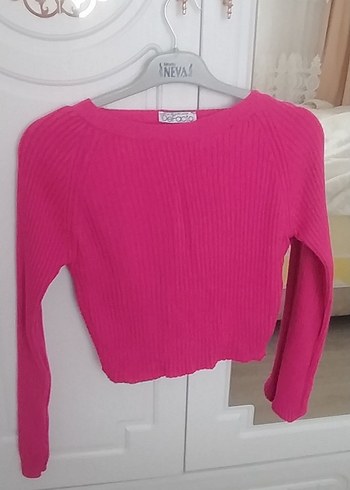 Mavi Pilili Sırt Detaylı Kadın crop Kazak - Görsel 3