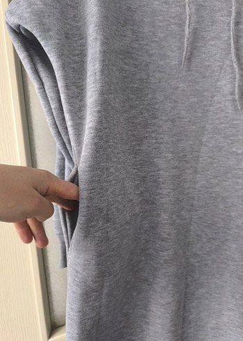 Gri Kapüşonlu Uzun sveat Elbise - Görsel 6