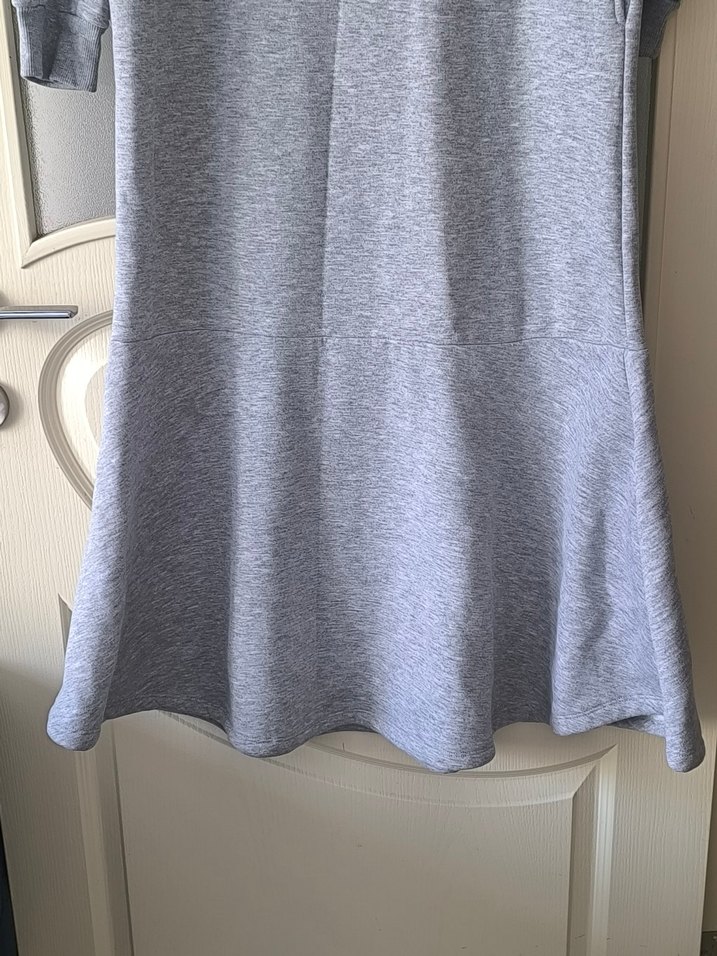 Gri Kapüşonlu Uzun sveat Elbise - Görsel 5