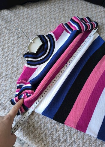 Çizgili, Kısa Kollu, Midi Triko Elbise - Görsel 6