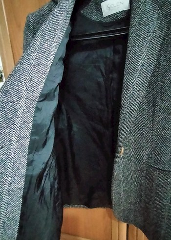 Düğmeli Gri Kadın Yün Ceket - Görsel 4