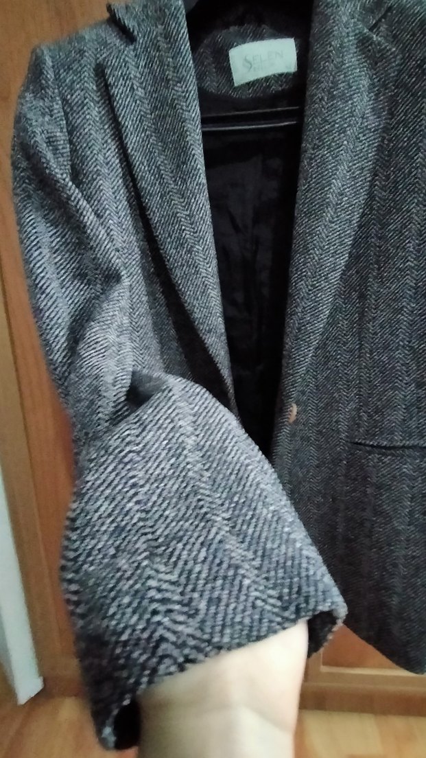 Düğmeli Gri Kadın Yün Ceket - Görsel 2