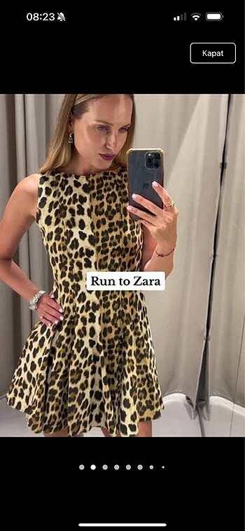 Zara hayvan desenli godet elbise