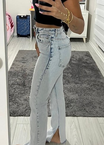 Trendyol & Milla Gri Bağlama Desenli Kadın Denim Pantolon