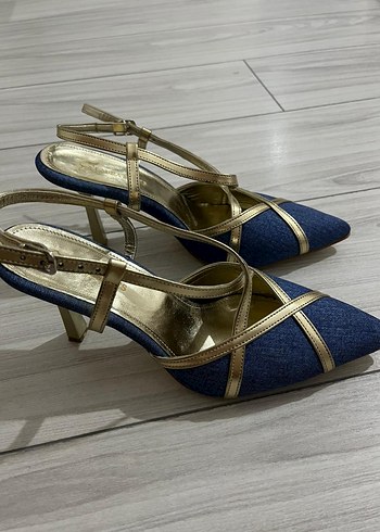 Diğer Parlak Mavi Yılan Desenli Denim Stiletto