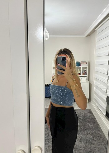Diğer Askılı Kot Crop taşlı