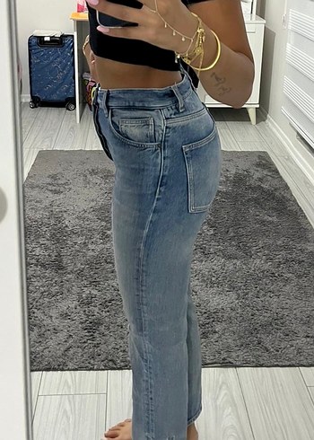 Diğer Gri Bağcıklı Kadın Denim Pantolon