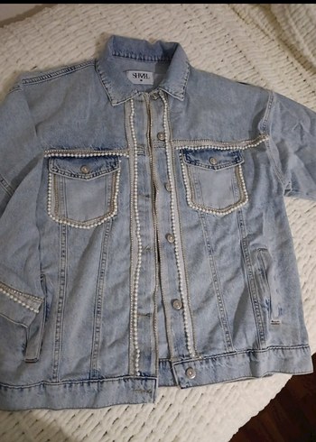 m Beden Uzun Kollu Kemerli Açık Mavi Denim Ceket