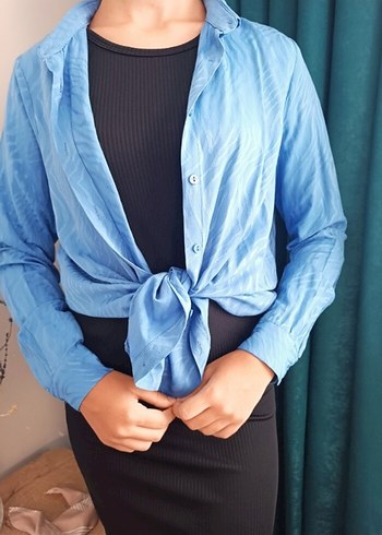 Mavi Drapeli Uzun Kollu Ofis Gömleği - Görsel 5