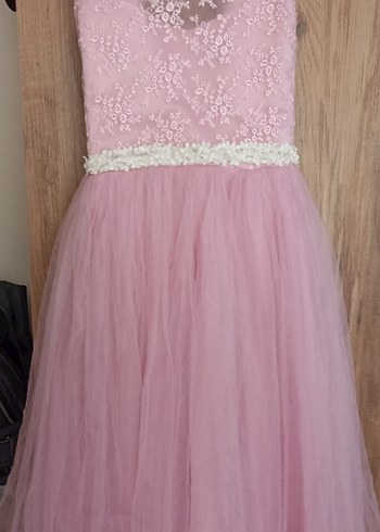 Pembe Dantel Detaylı Kolsuz Kız Çocuk Elbise