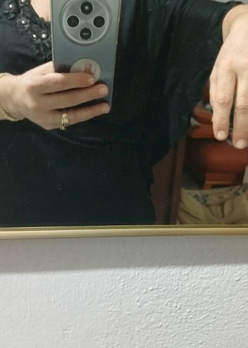 Yarasa kollu salaş yakası işlemeli bluz - Görsel 5