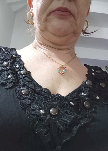 Yarasa kollu salaş yakası işlemeli bluz - Görsel 2