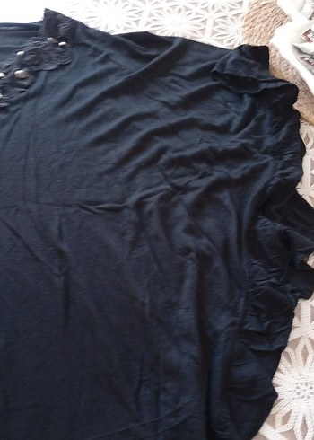 Yarasa kollu salaş yakası işlemeli bluz - Görsel 6