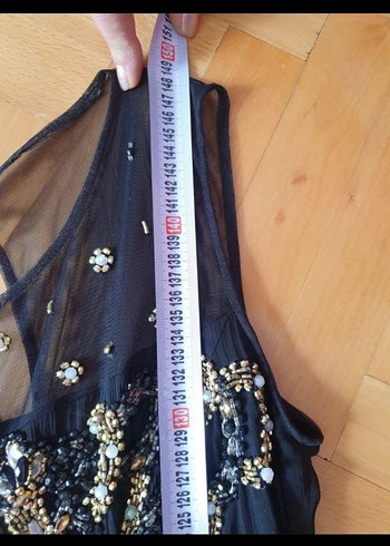 Boncuk İşlemeli Siyah Uzun Abiye Elbise - Görsel 2