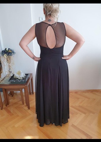 Boncuk İşlemeli Siyah Uzun Abiye Elbise - Görsel 4