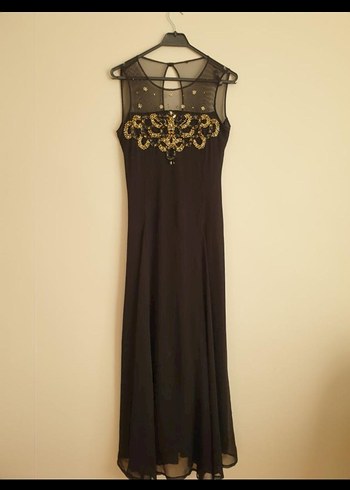 Boncuk İşlemeli Siyah Uzun Abiye Elbise - Görsel 5