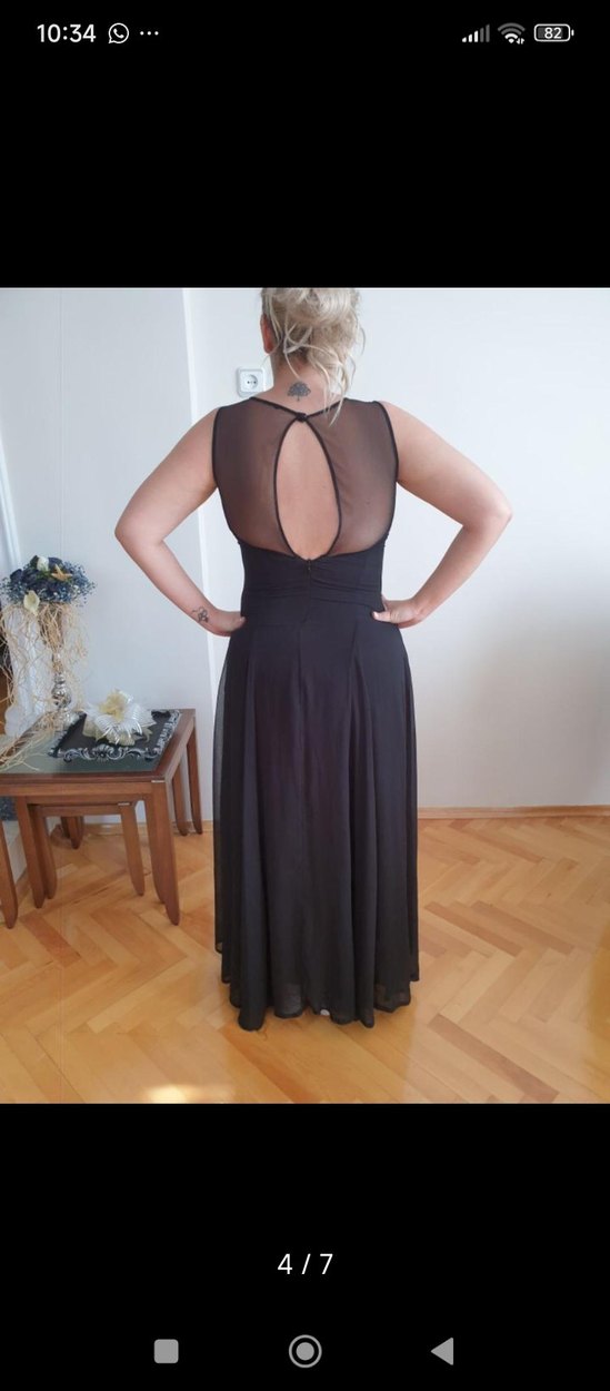 Boncuk İşlemeli Siyah Uzun Abiye Elbise - Görsel 4