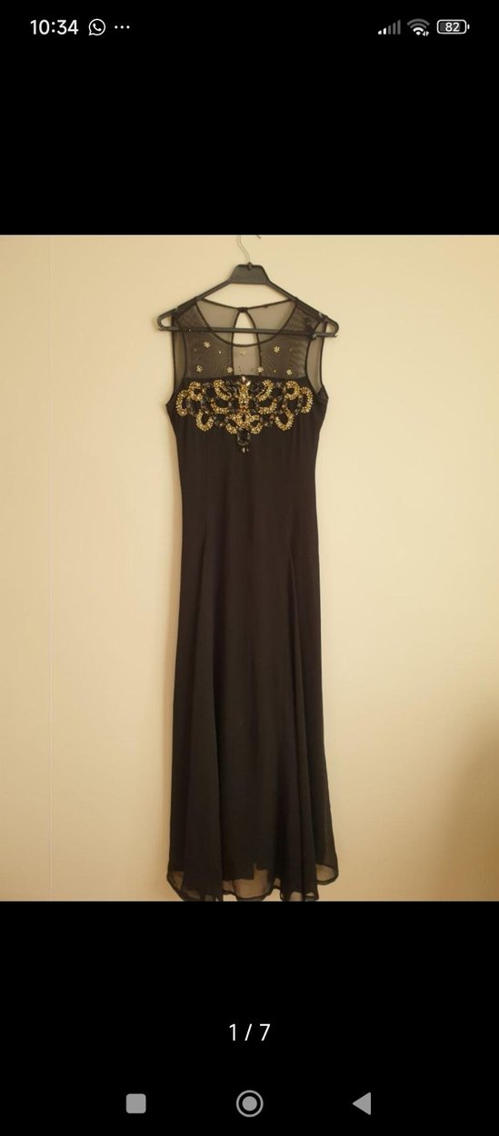 Boncuk İşlemeli Siyah Uzun Abiye Elbise - Görsel 5