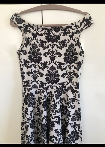 Gri Desenli Düşük omuzlu Midi Elbise - Görsel 3