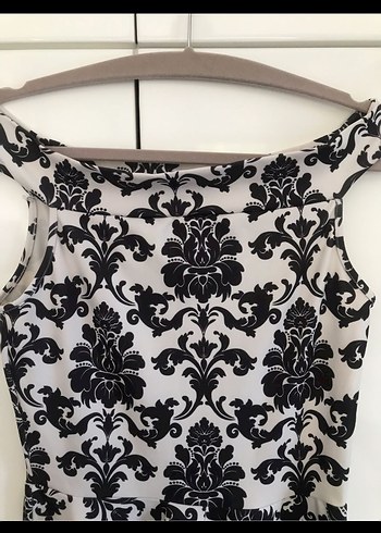 Gri Desenli Düşük omuzlu Midi Elbise - Görsel 2