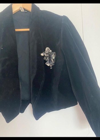 Düğmeli Siyah Süet Mini Kadın Blazer - Görsel 3